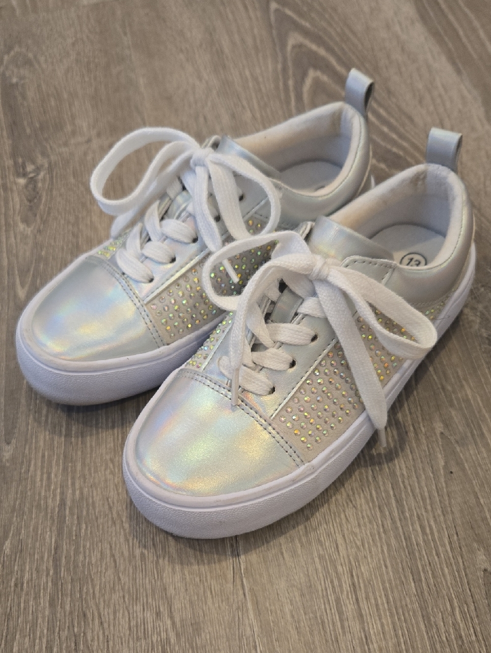 Kids Iridescent White Lace-Up Sneakers with Sparkle